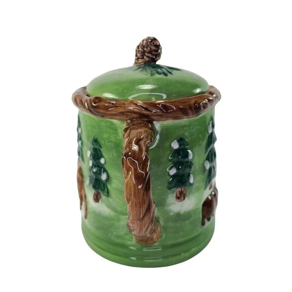 Cabin Lake Lodge Theme Teapot‎ With Lid Moose Bear Wildlife Tree Ceramic READ